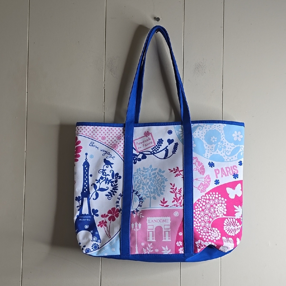 Lancome Paris Themed Tote Bag - Blue and Pink 13"H X 17"W